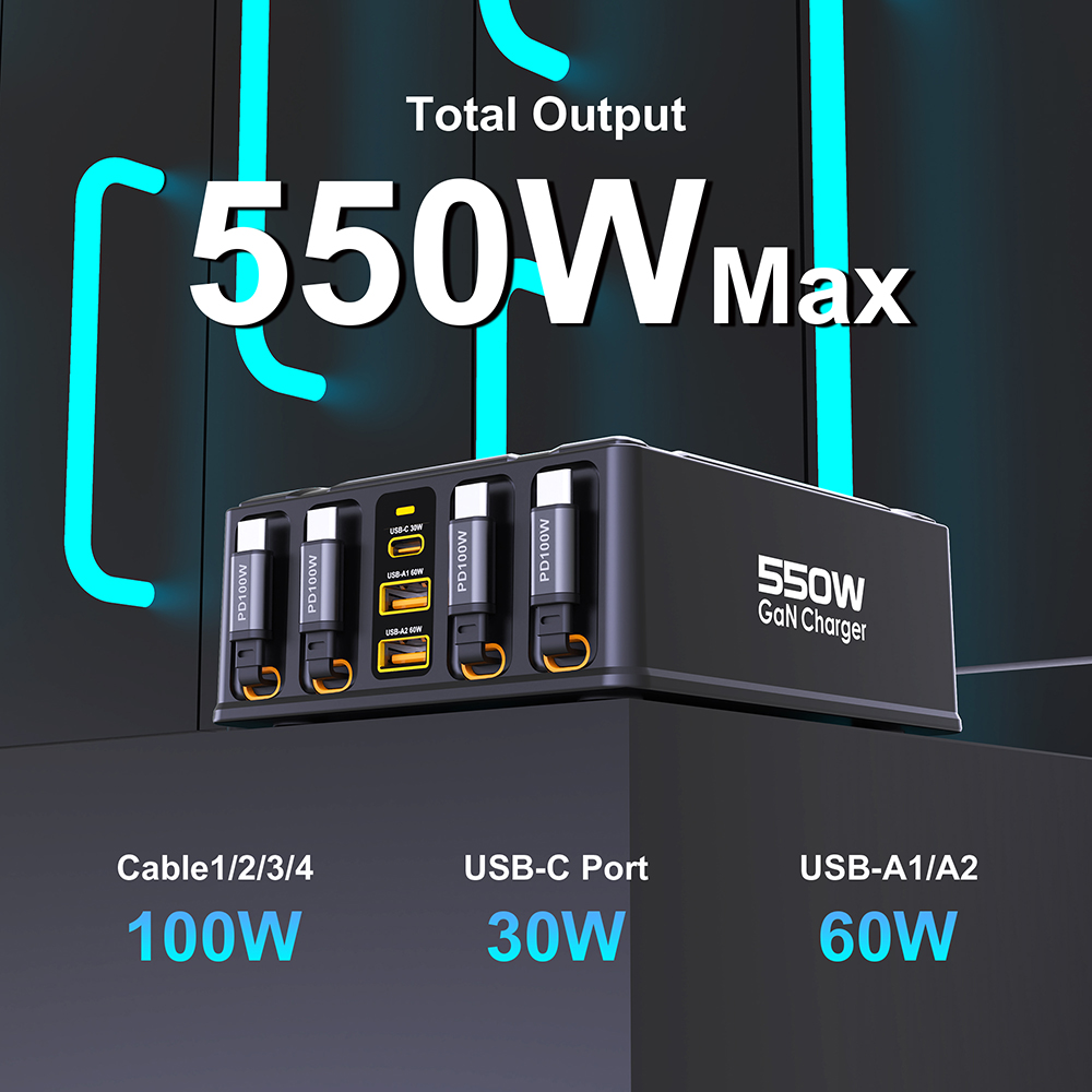 550W 7-in-1 Charging Station w - огляд і ціна Laptop Lock Cable