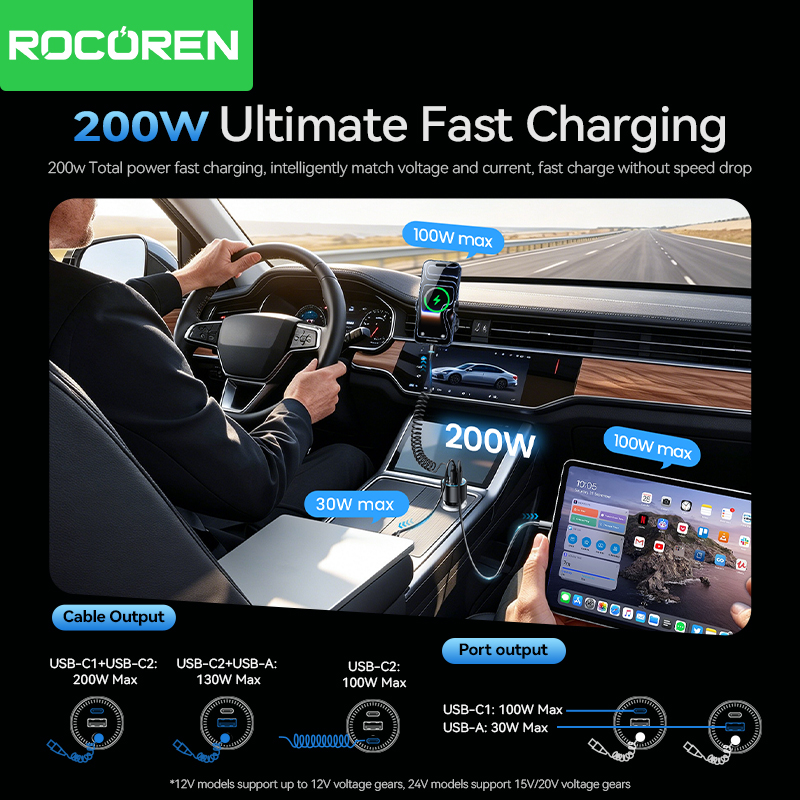 Rocoren 200W Car Charger Fast  - огляд і ціна Laptop Lock Cable