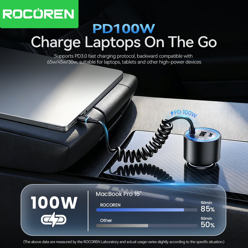 Rocoren 200W Car Charger Fast  - огляд і ціна Laptop Lock Cable